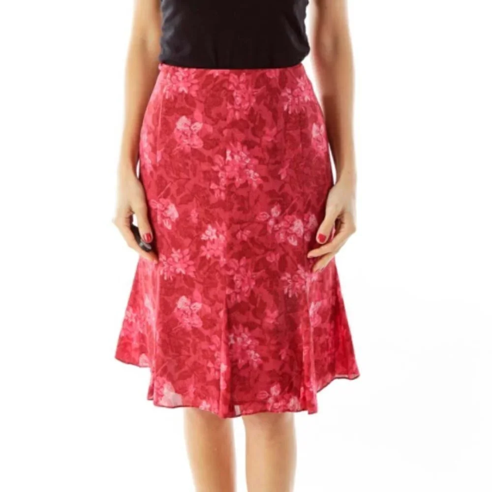 I.N.C Red Flower Print Flared Skirt - Picture 2 of 3